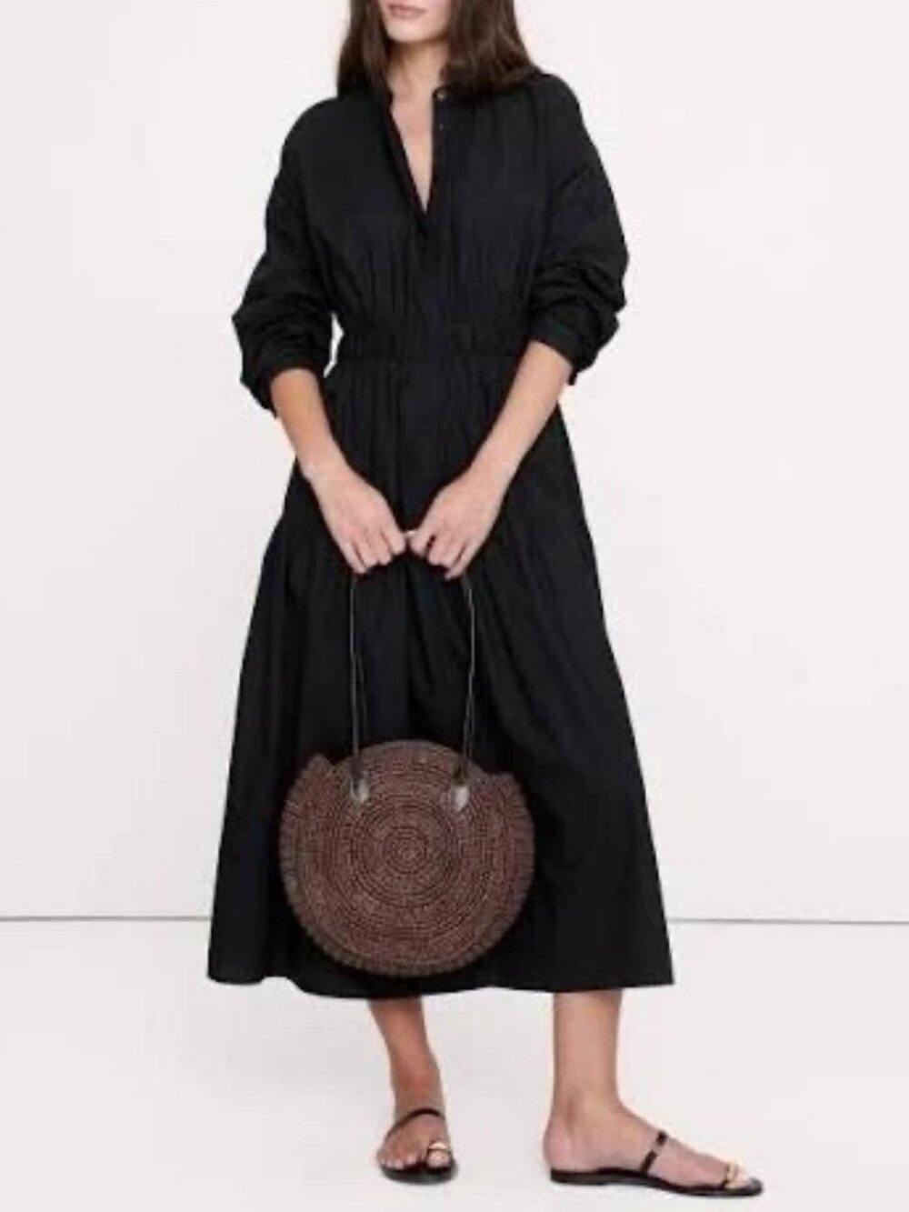 NWT! Banana Republic Black Cotton Poplin Open-Back Midi Shirt Dress XL